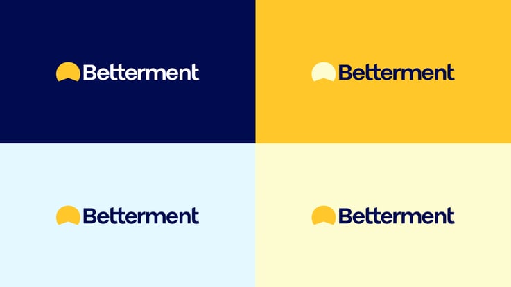 A quad photo of Betterment's new logo in four different branded colors.