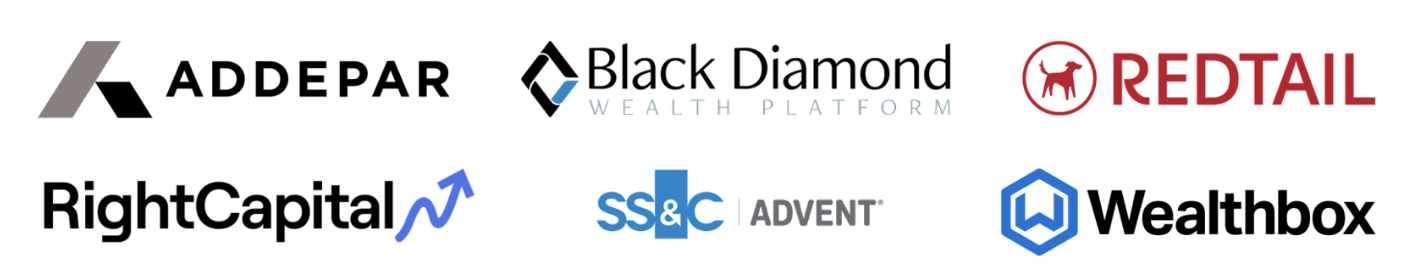 logos for addepar, black diamond wealth platform, redtail, rightcapital, ss&c advent, and wealthbox