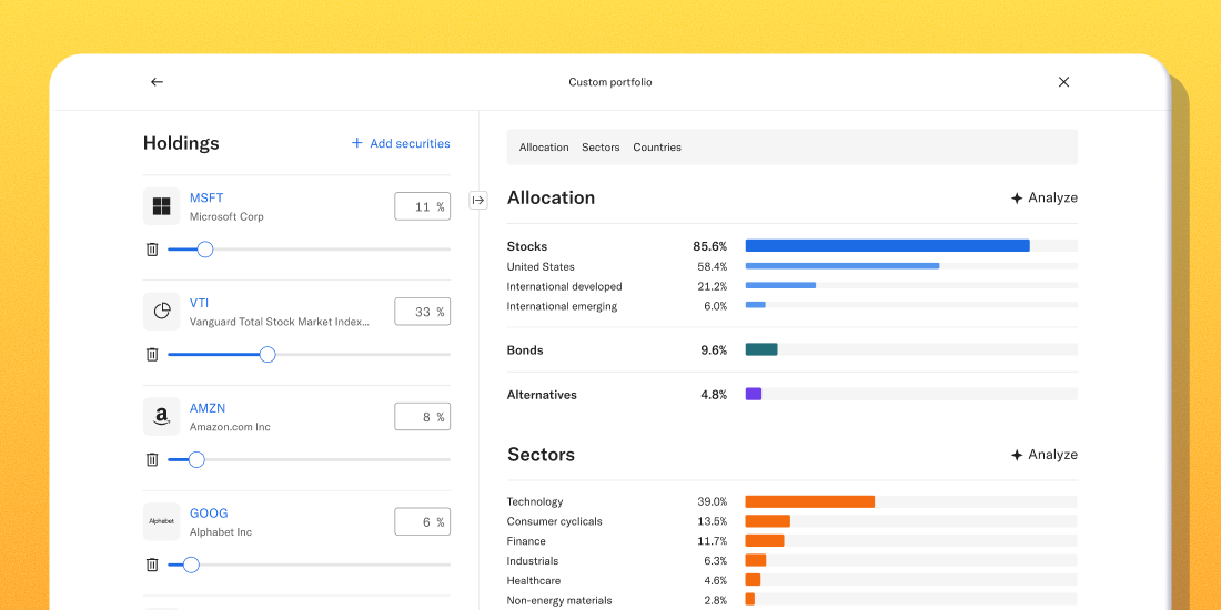 An illustration of Betterment's Custom portfolio analysis tools.