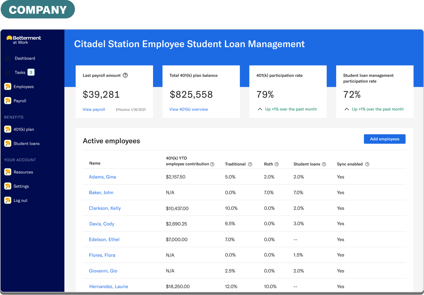 Student Loan Management employer dashboard screengrab