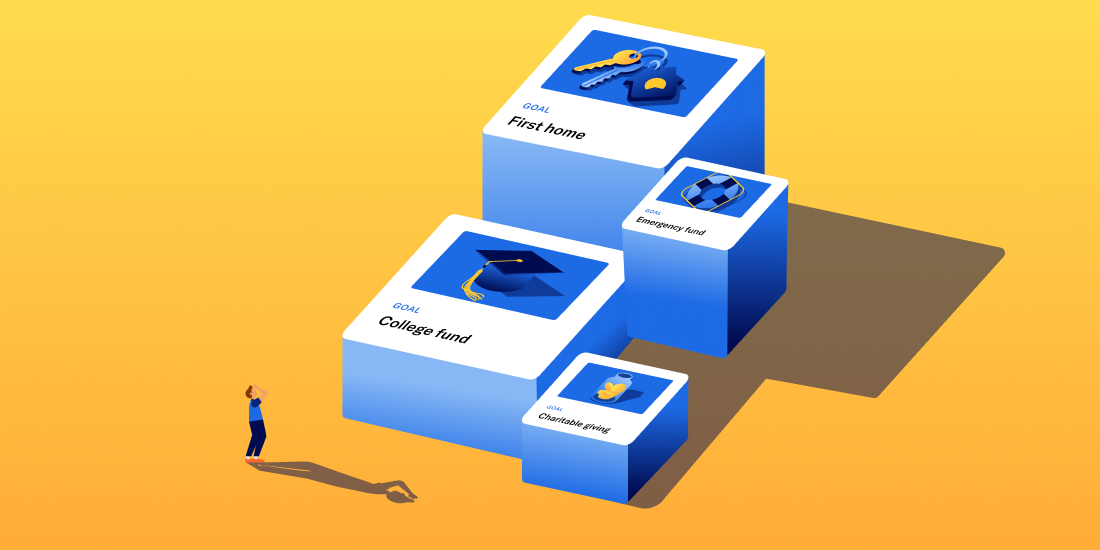 An illustration of common money goals like buying a home and building an emergency fund.