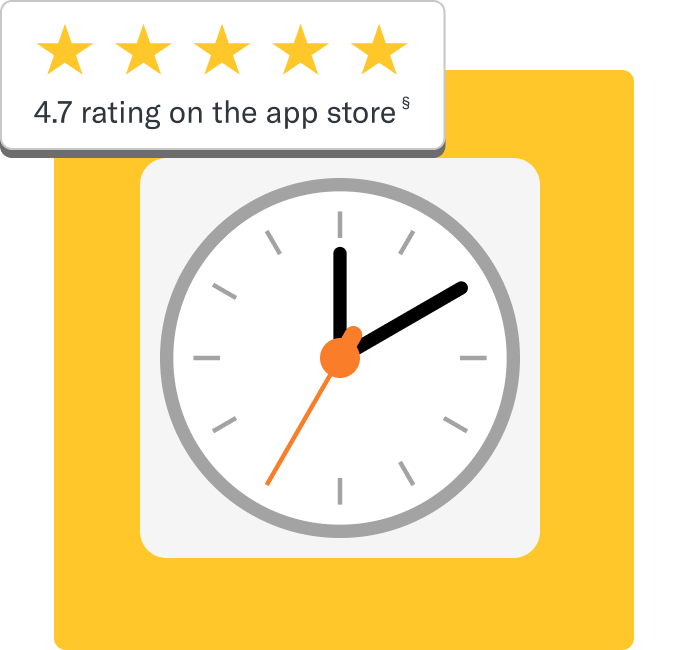 A clock with Betterment's app rating of 4.8 out of 5 stars shown on top of it