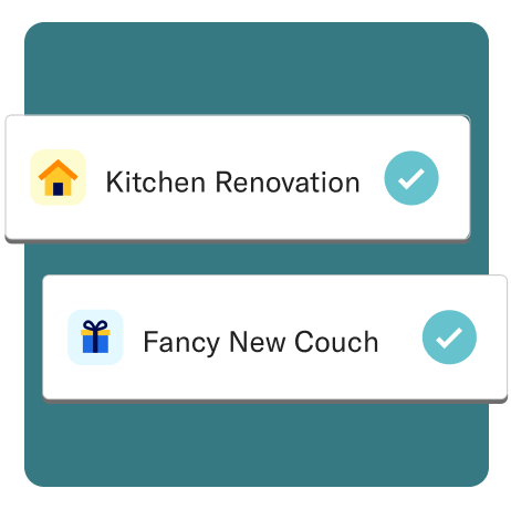 A kitchen renovation goal and a fancy new couch goal with check marks next to them.