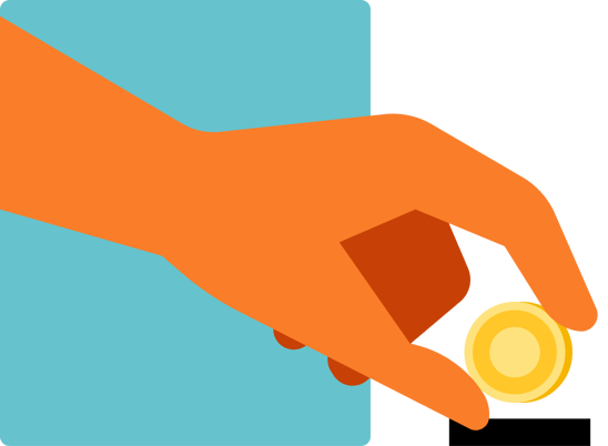 A hand depositing a coin.