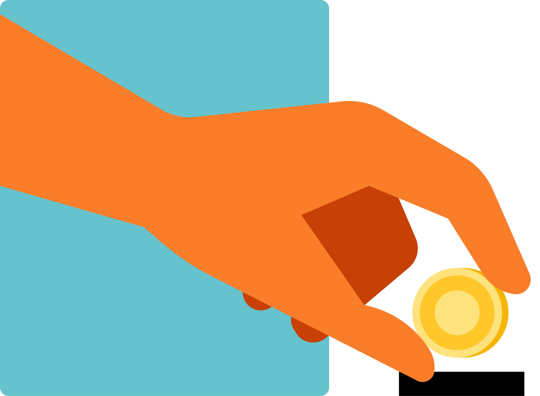 A hand depositing a coin.