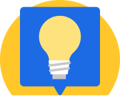 A lightbulb in a speech bubble.