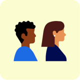 An illustration of a man and a woman facing left 