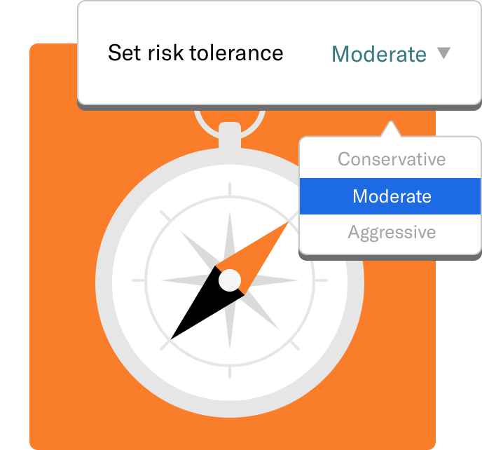 A compass with a callout that shows that you can control your risk tolerance