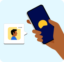 An illustration of someone using Betterment app to speak with a support person.