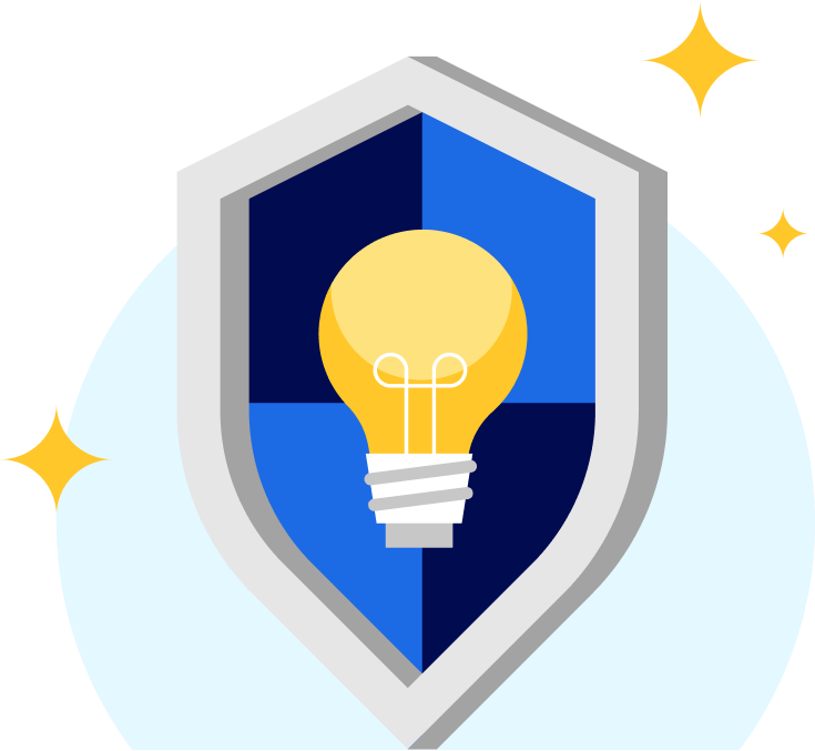 a shield with lightbulb