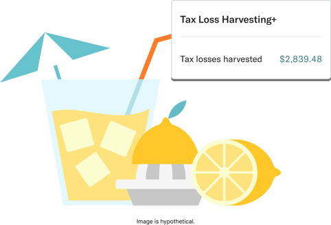 A lemon, and a glass of lemonade behind a baer indicating Tax losses are getting harvisted.