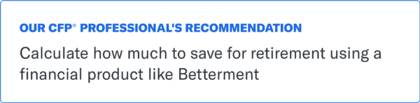 A text box that reads "Our CFP(R) Professional's Recommendation: Calculate how much to save for retirement using a financial product like Betterment"