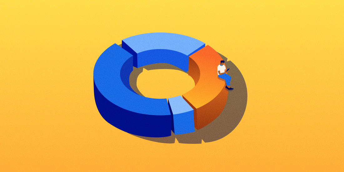 Someone sitting on a pie chart.