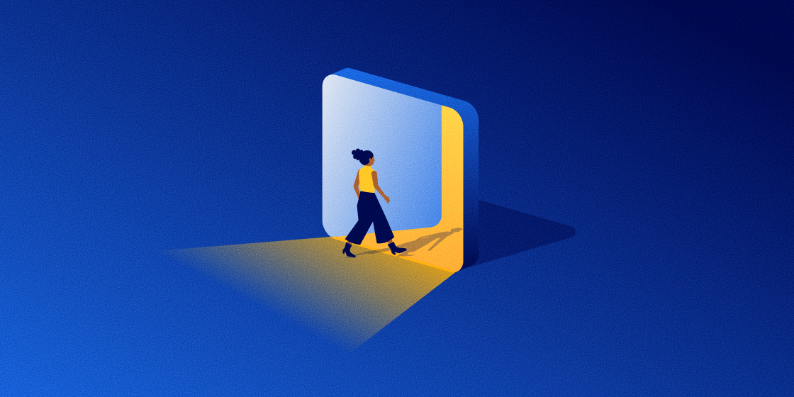 Person walking through a door.