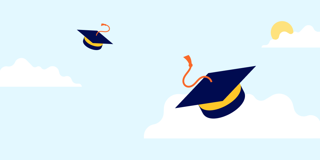 illustration of graduation caps thrown in the air