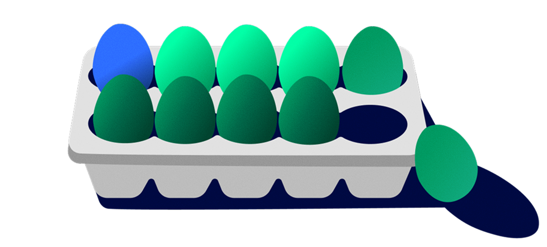 An illustration of an egg carton with eggs representing generic asset classes.