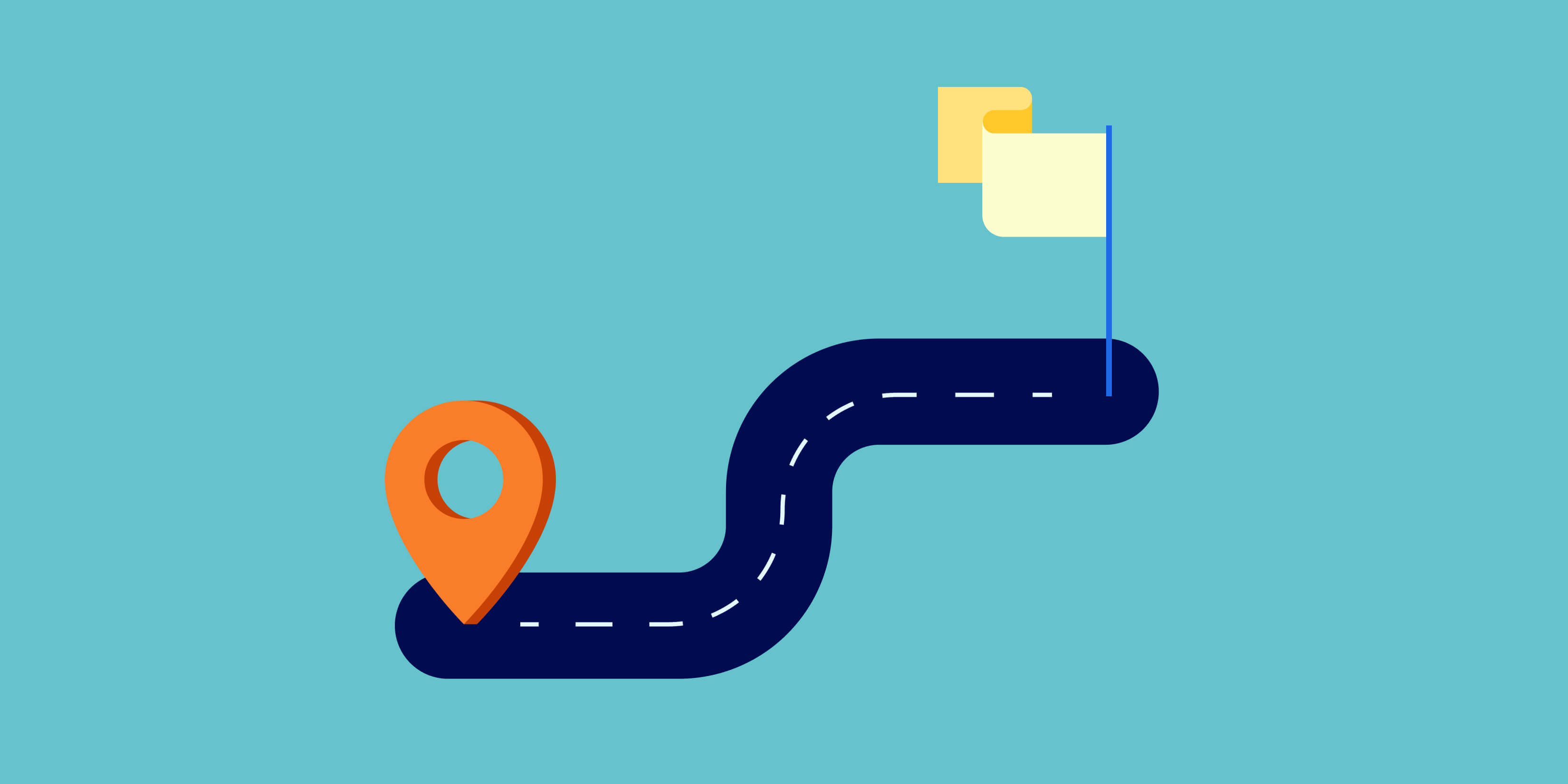 A road with GPS marker and finish flag