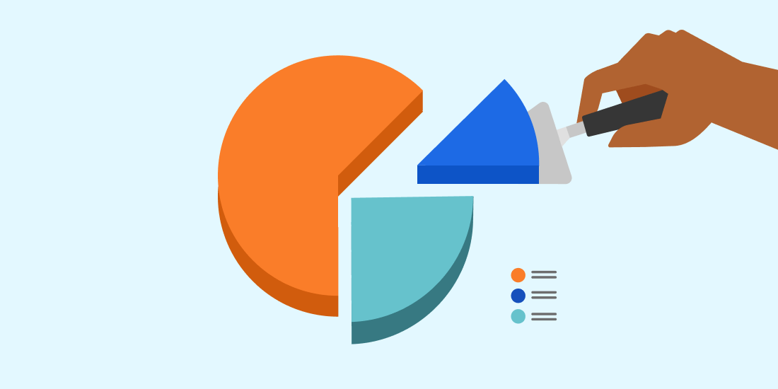 Hand holding a slice of a pie chart