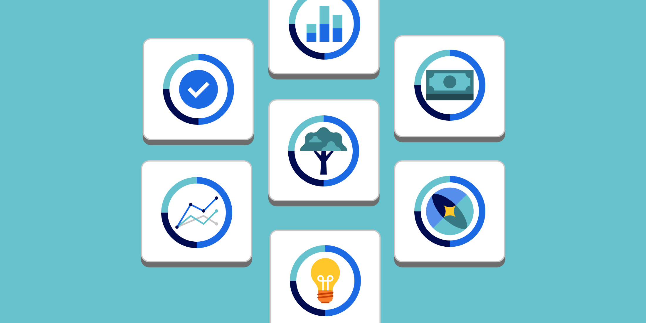 Various icons showing pie charts