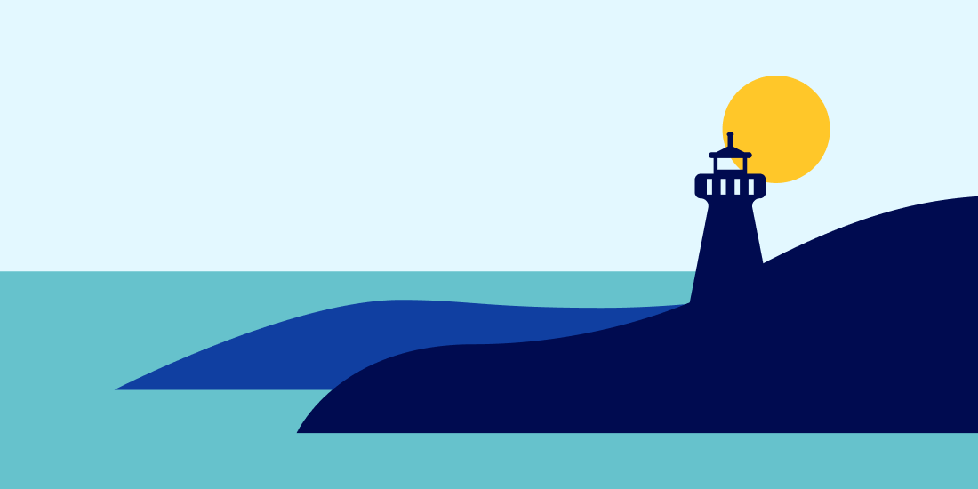 illustration of harbor and lighthouse