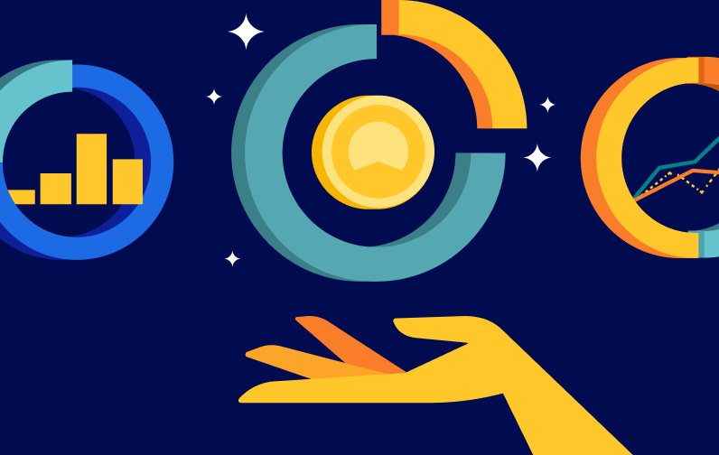 A hand holding up multiple portfolio donuts