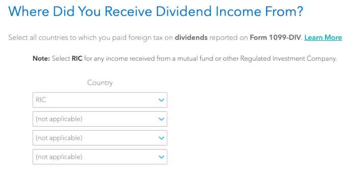 Screenshot of turbotax dividend question