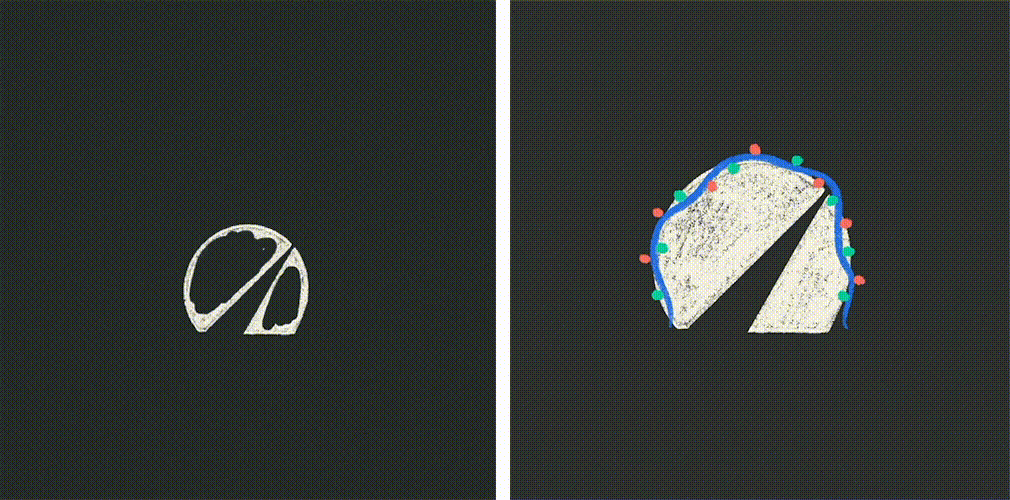 Left image is a time lapse of drawing out a speedometer surrounded by a string of lights. Right image is a rough animation with the moving string lights.