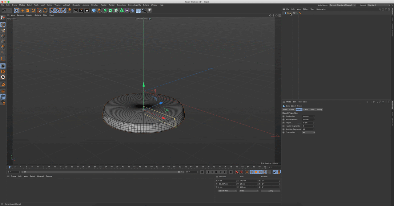 Image shows the process of building a snow globe figure in Cinema 4D.