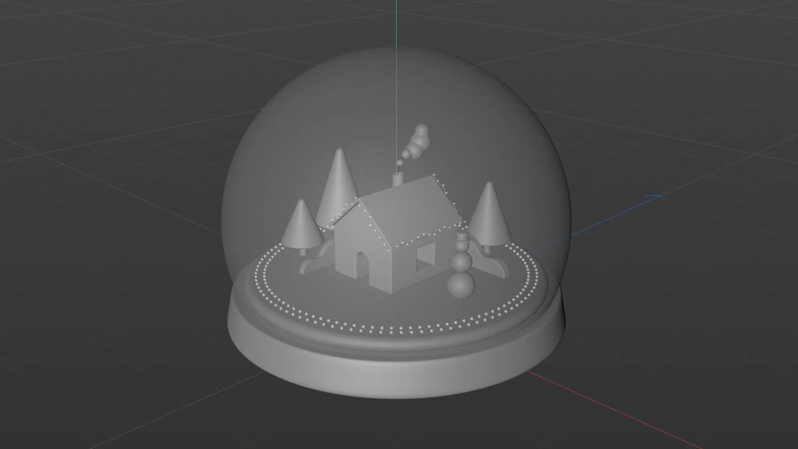 A house and winter scene are added into the snow globe.