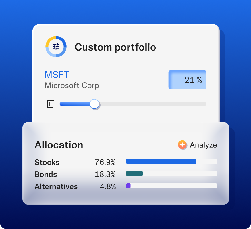 Custom portfolio builder showing stock allocation and analysis controls