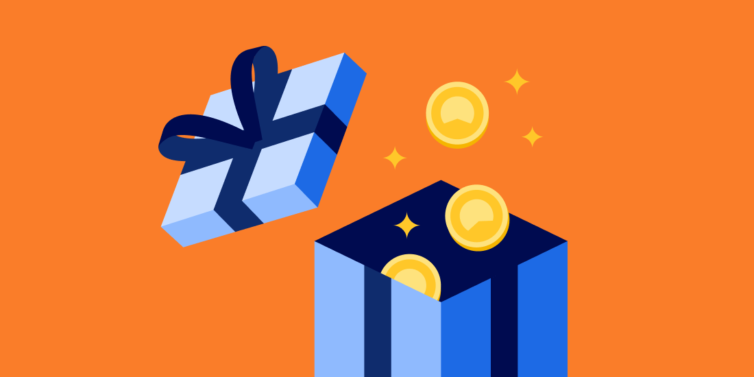 Gift box with coins