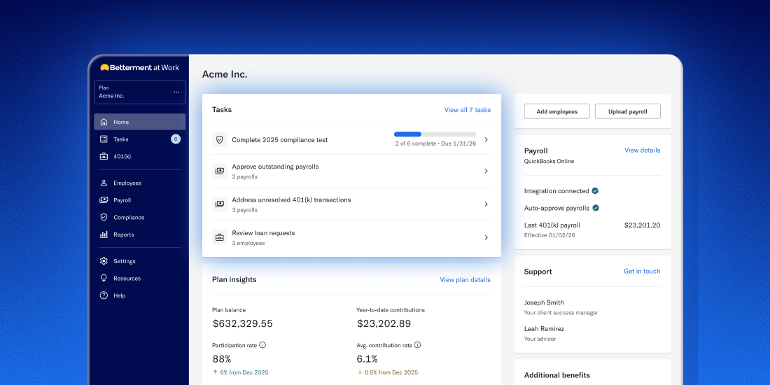 A view of the 2026 plan sponsor dashboard.